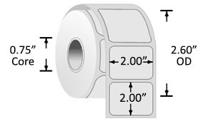 SATO-Direct 125P Paper 2.00 SATO-Direct 125P Paper 2.00" x 2.00", 0.75" core, 2.6-inch OD Rolls, Wound-out