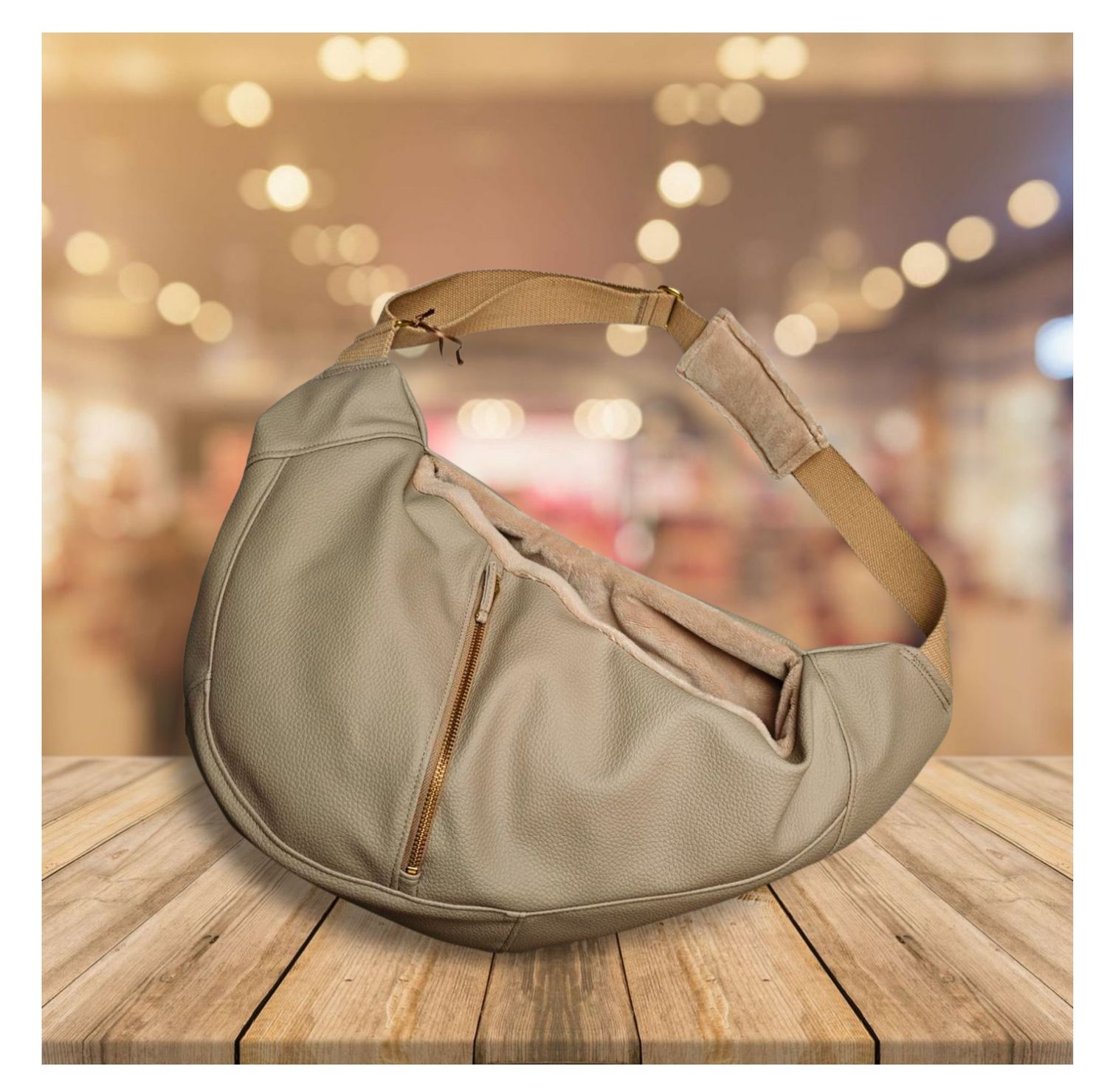 Luno Taupe leather dogbag