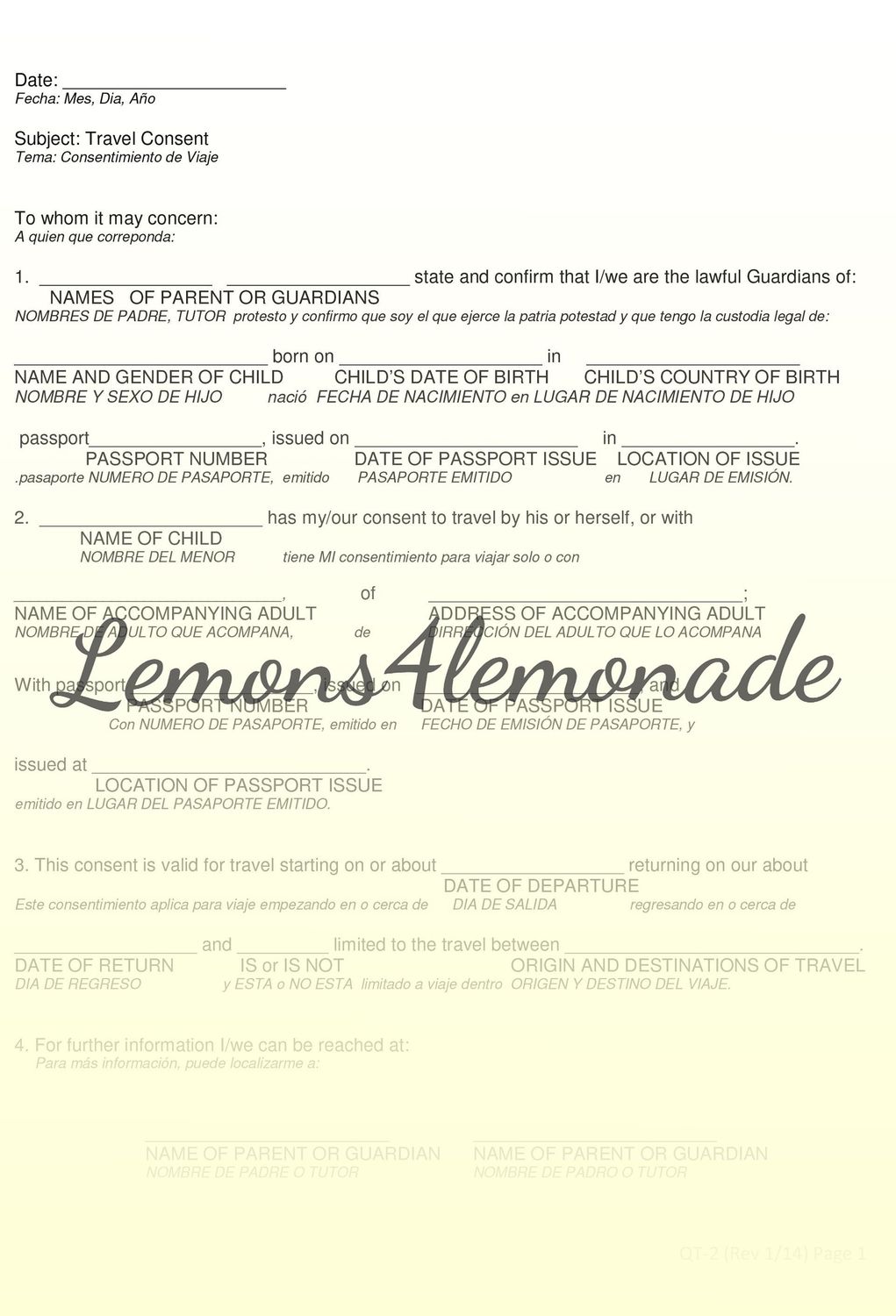 Main Travel Consent Form English and Spanish