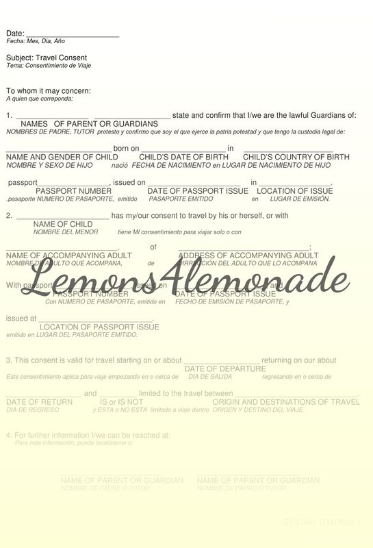 Main Travel Consent Form English and Spanish
