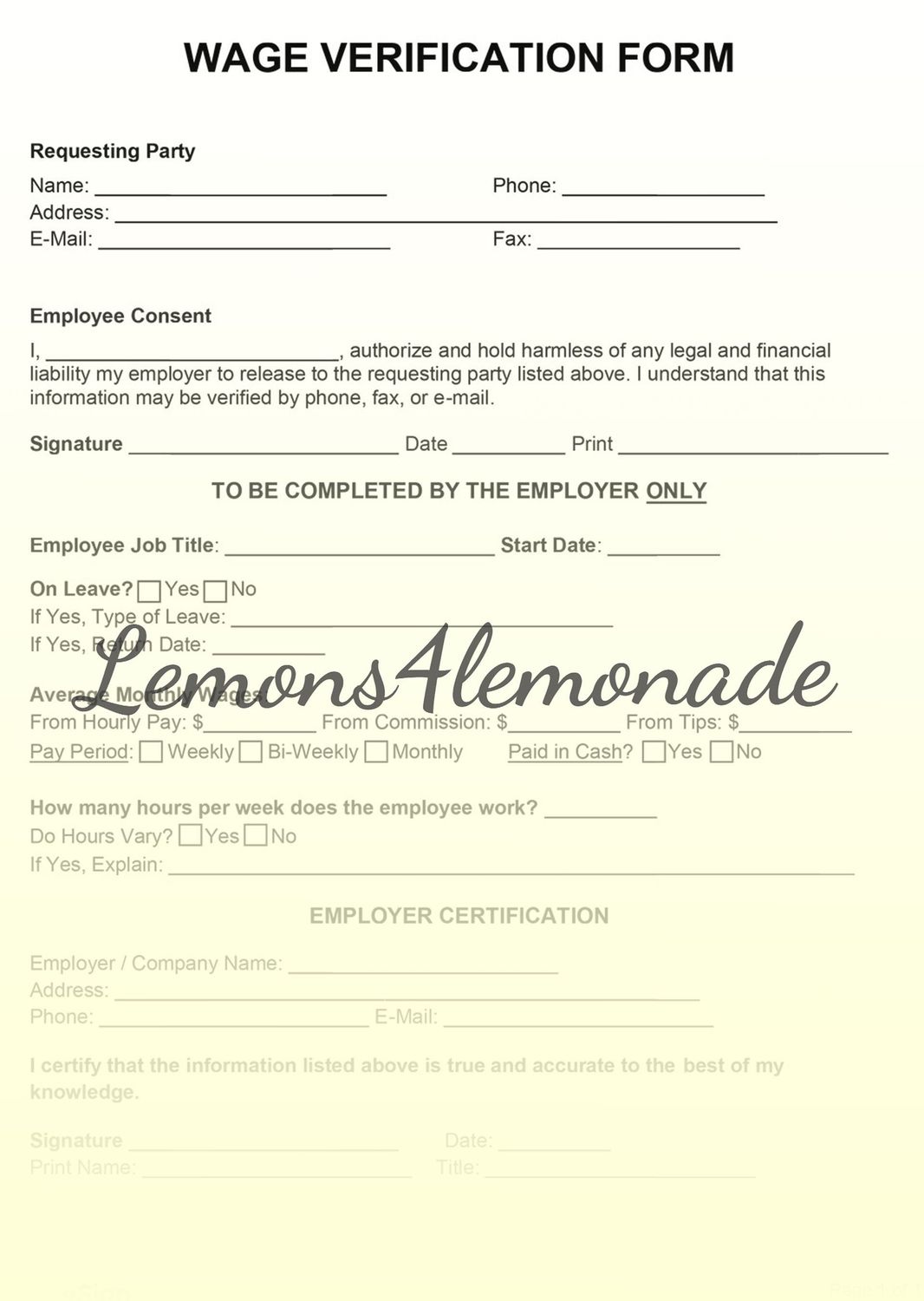 Wage Verification Form