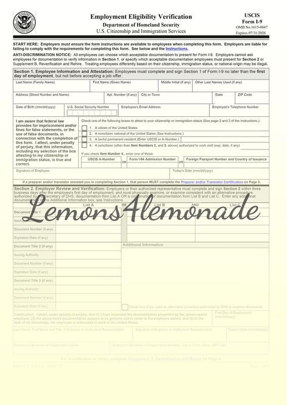 Employment Eligibility Verification Form I-9-1