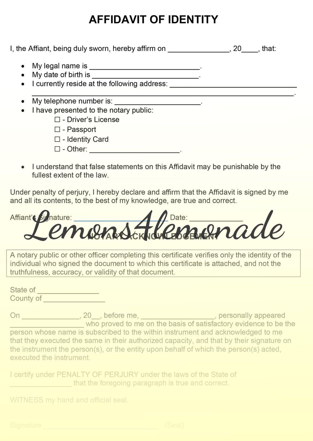 Affidavit of Identity