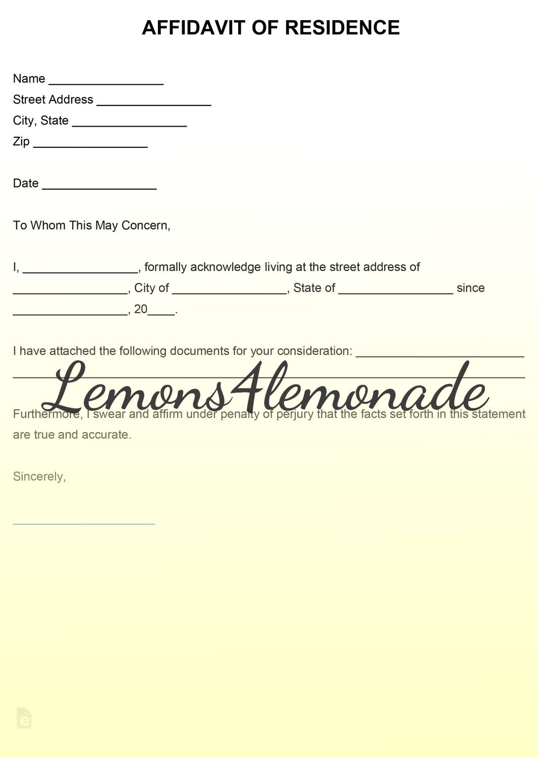 Affidavit of Residence