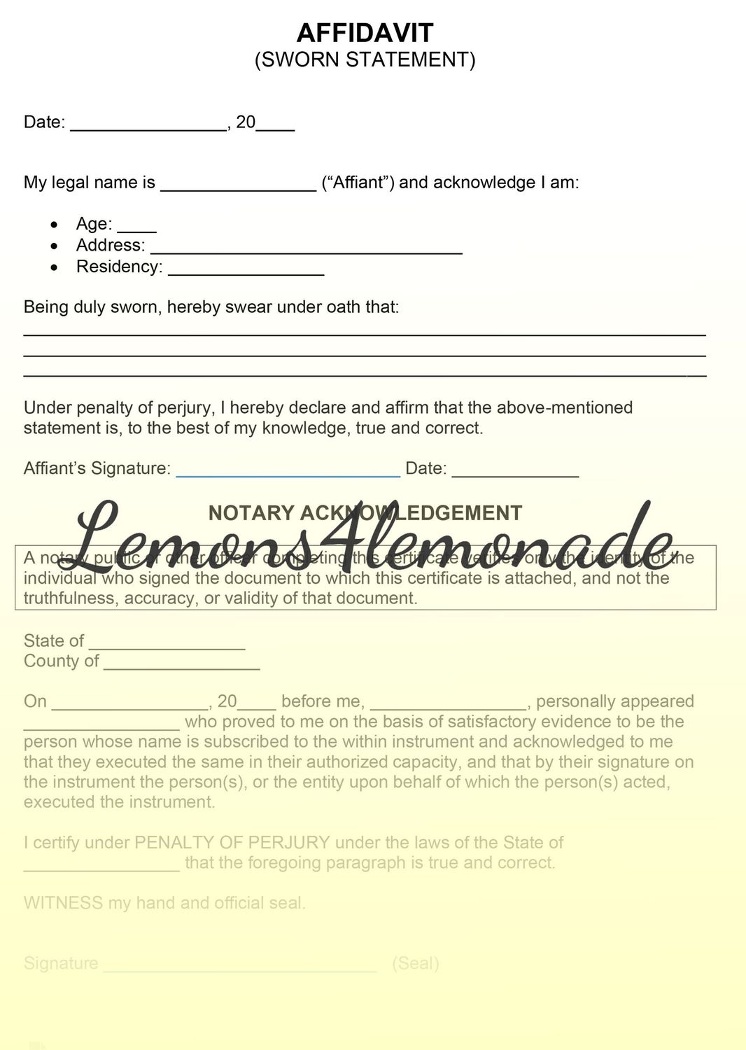 Affidavit Sworn Statement