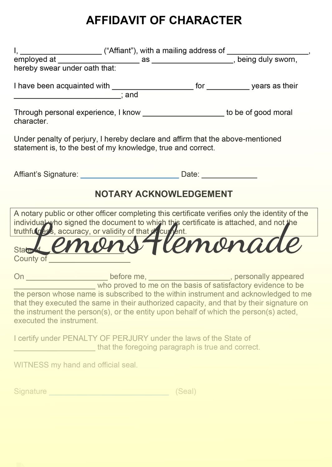 Affidavit of Character