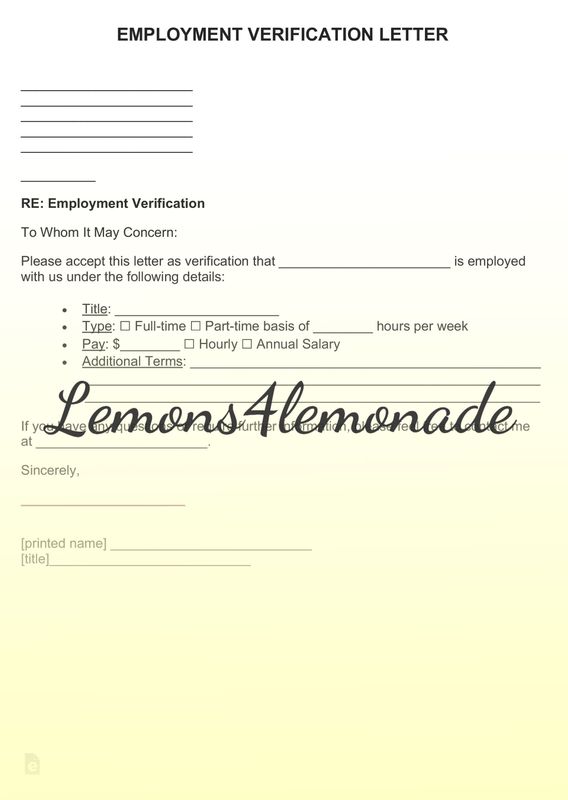 Employment Verification Letter Template