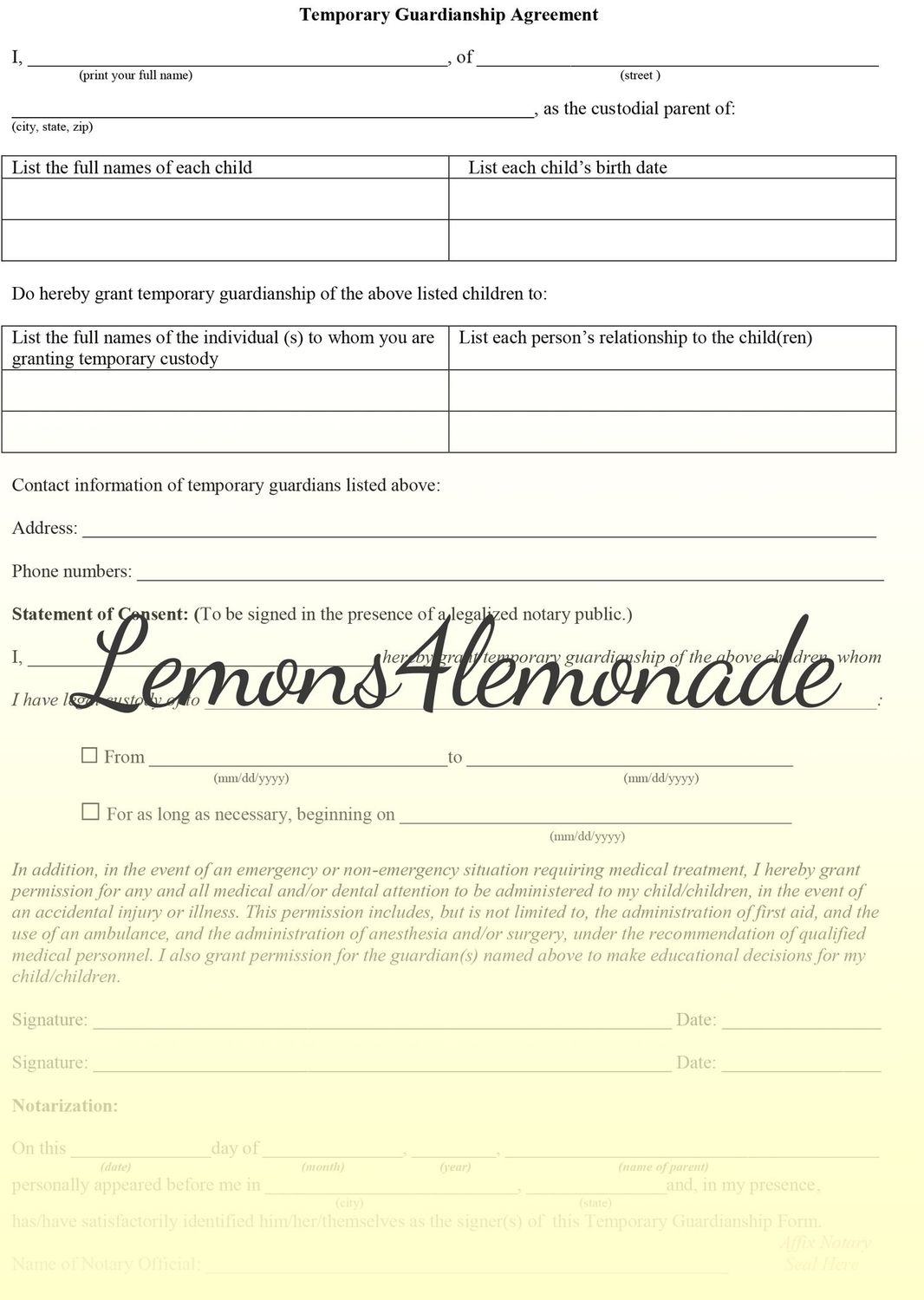 Temporary Guardianship Agreement 11