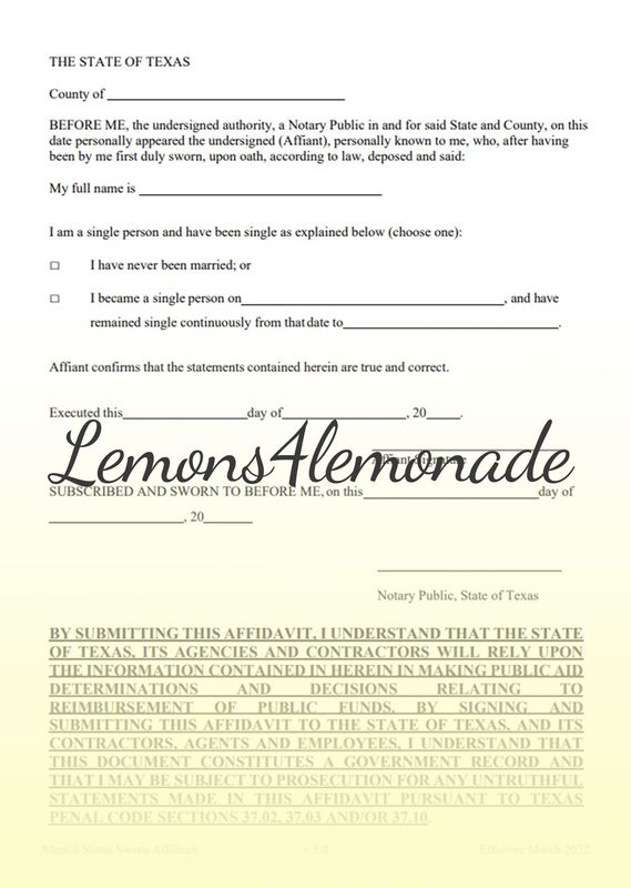 Marital Status Sworn Affidavit
