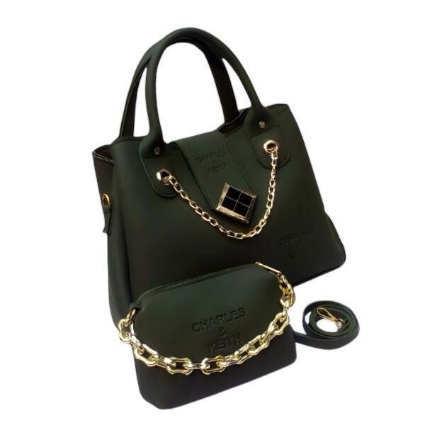 Stylish Women’s Leather Hand Bag Set- 2 Pcs In Green