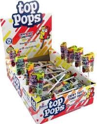 TOP POPS CHEWY TAFFY STRAWBERRY LEMON LOLLIPOPS