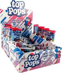 TOP POPS CHEWY TAFFY BLAZPBERRY LOLLIPOPS