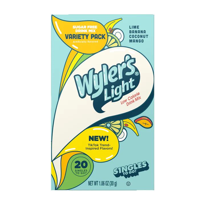 WYLERS LIGHT WATERTOK INSPIRED FLAVORS 20 PACK LIME , BANANA , COCONUT ,MANGO SINGLES TO GO