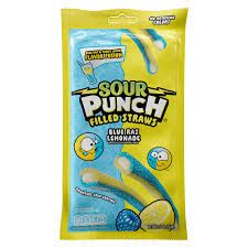 SOUR PUNCH STRAWS BLUE RAZZ LEMONADE FILLED STRAWS