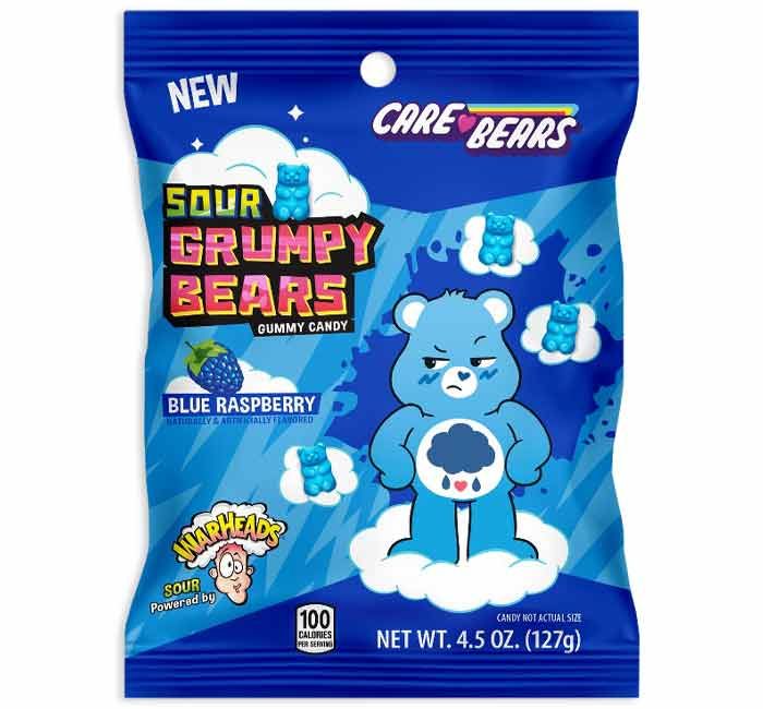 CARE BEAR WARHEADS SOUR GRUMPY BEARS BLUE RASPBERRY PEG PACK