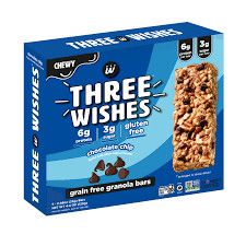 THREE WISHES GLUTEN FREE GRAIN FREE CHOCOLATE CHIP GRANOLA BARS