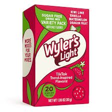 WYLERS LIGHT WATERTOK INSPIRED FUN FLAVORS 20 PACK KIWI LIME,  VANILLA , WATERMELON, DRAGON FRUIT SINGLES TO GO
