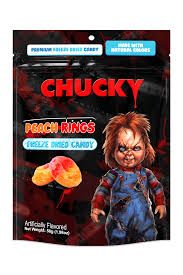 BUBBLEGUM KIDS CHUCKY PEACH RINGS  FREEZE DRIED CANDY
