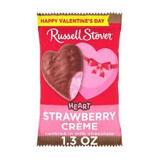 RUSSELL STOVER VALENTINE MILK CHOCOLATE STRAWBERRY CREME HEART 1.3 OZ