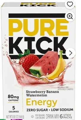 PURE KICK ENERGY STRAWBERRY BANANA WATERMELON FLAVOR SINGLES TO GO