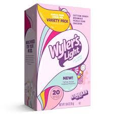 WYLERS LIGHT WATERTOK  20 PACK PINK WEDDING CAKE,BUBBLE GUM, BUTTERFLY DREAM, COSMIC SUPERHERO  SINGLES TO GO