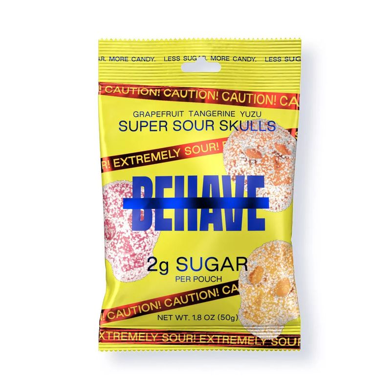 BEHAVE GRAPEFRUIT TANGERINE YUZU SUPER SOUR CANDY SKULLS 1.8 OZ