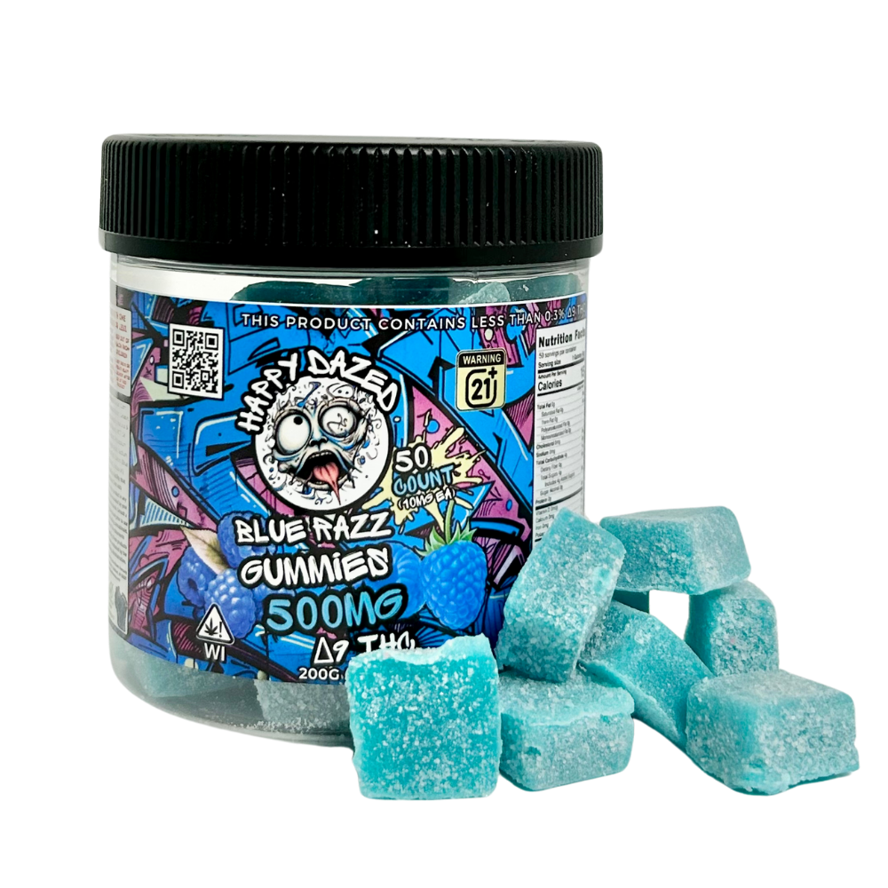 Happy Dazed Gummies - Blue Razz 500mg D9 THC (50 Count)