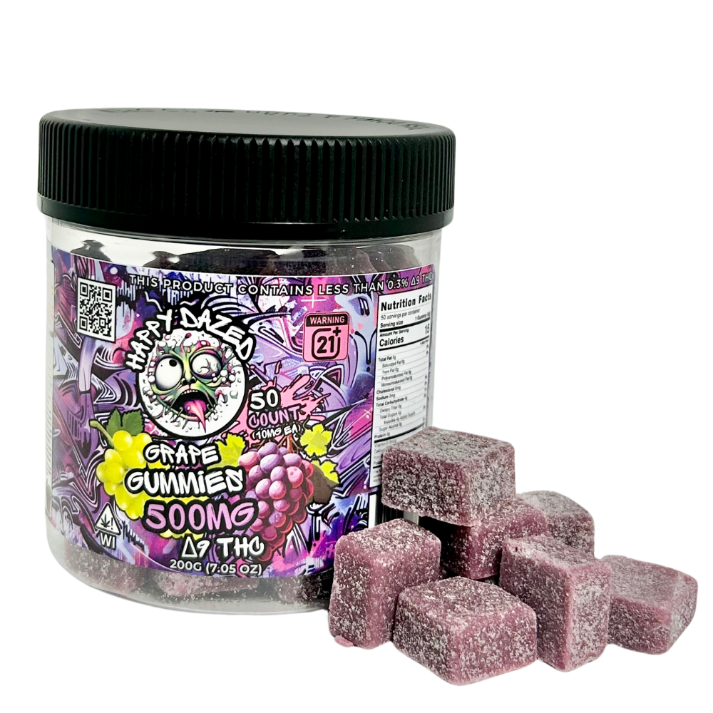 Happy Dazed Gummies - Grape 500mg D9 THC (50 Count)