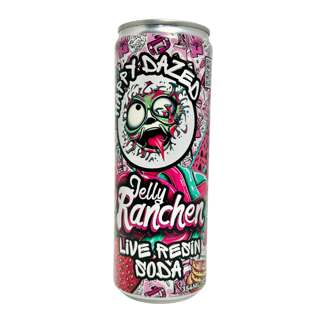 Happy Dazed Live Resin Soda - Jelly Rancher 15mg D9 THC CBD CBG (12oz)