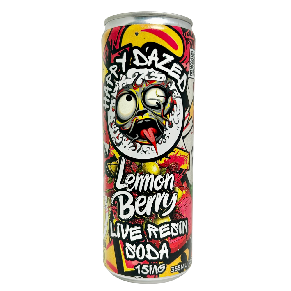 Happy Dazed Live Resin Soda - Lemon Berry 15mg D9 THC CBD CBG (12oz)