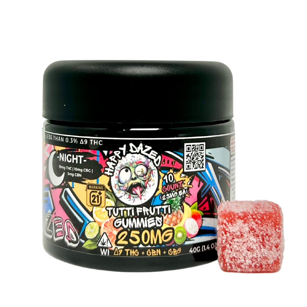 Happy Dazed Sleep Gummies - Tutti Frutti 250mg D9 THC CBN CBG (10 Count)