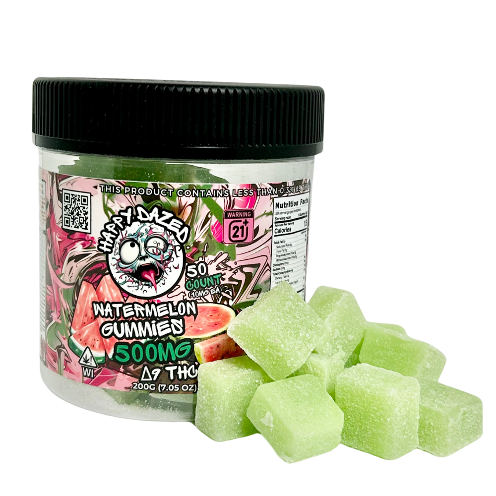 Happy Dazed Gummies - Watermelon 500mg D9 THC (50 Count)