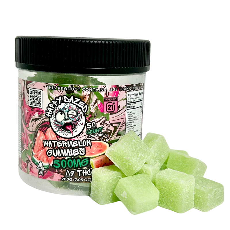 Happy Dazed Gummies - Watermelon 500mg D9 THC (50 Count)