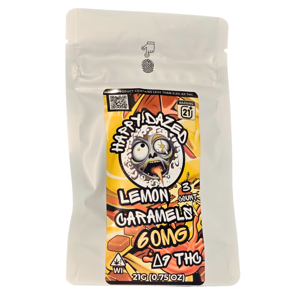 Happy Dazed Caramels - Lemon D9 THC 20mg (3 Count)