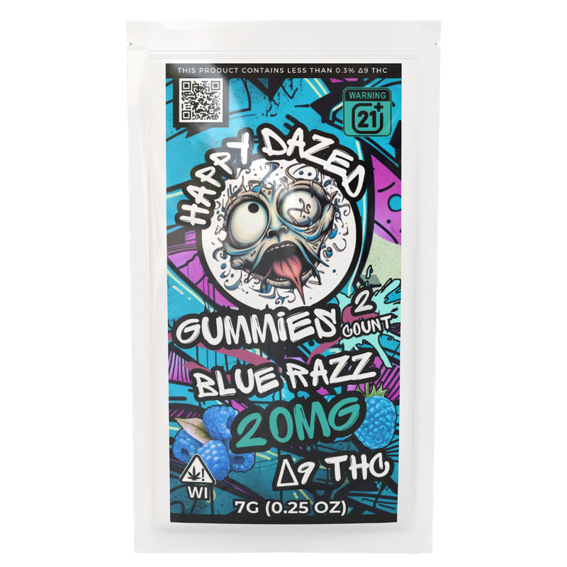 Happy Dazed Gummies - Blue Razz 20mg D9 THC (2 Count)