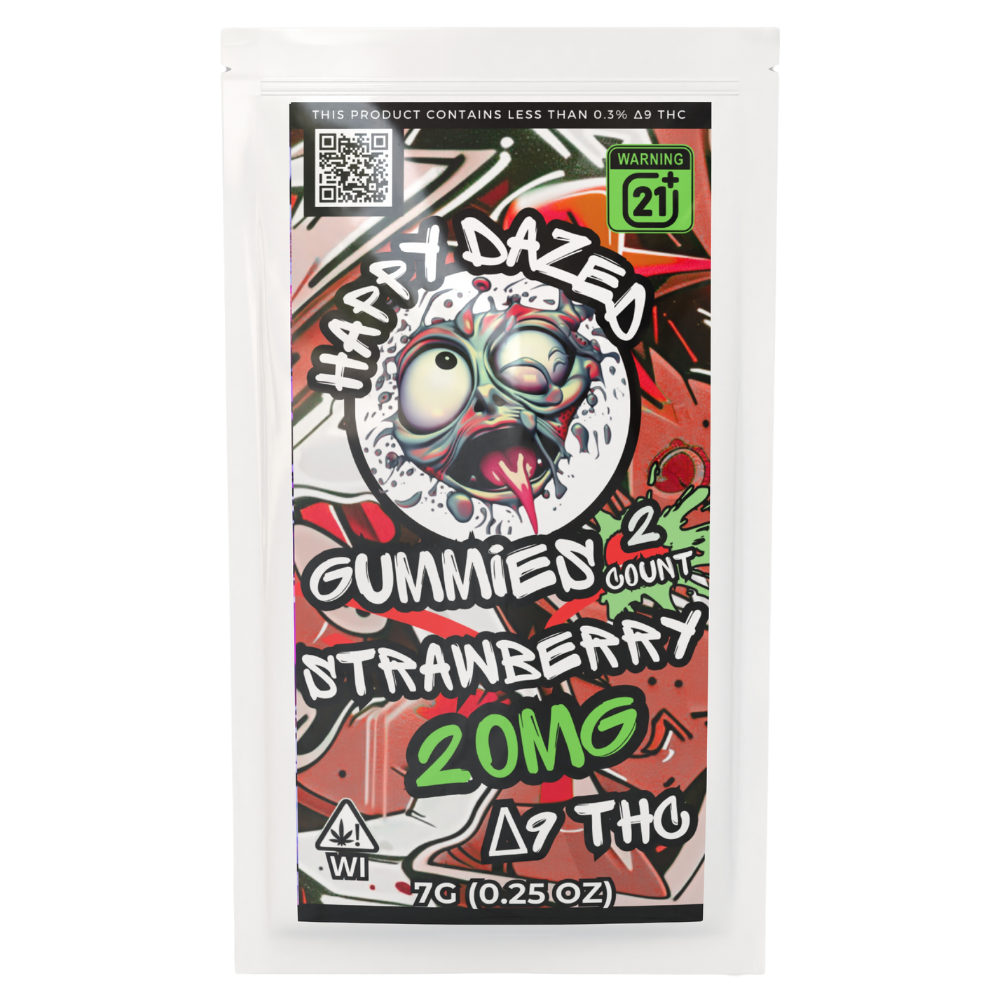 Happy Dazed Gummies - Strawberry 20mg D9 THC (2 Count)