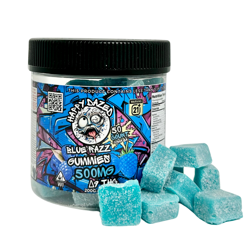 Happy Dazed Gummies - Blue Razz 500mg D9 THC (50 Count)