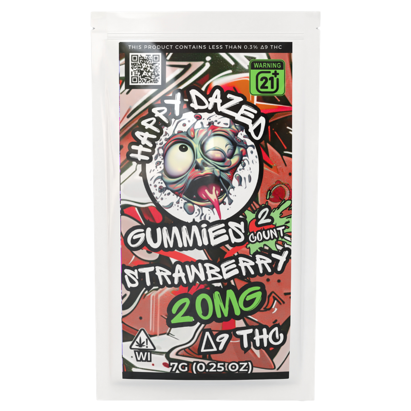 Happy Dazed Gummies - Strawberry 20mg D9 THC (2 Count)