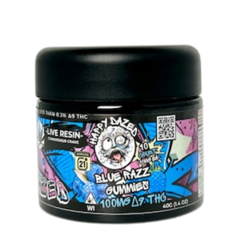 Happy Dazed Live Resin Gummies - Blue Razz 100mg D9 THC (10 Count)