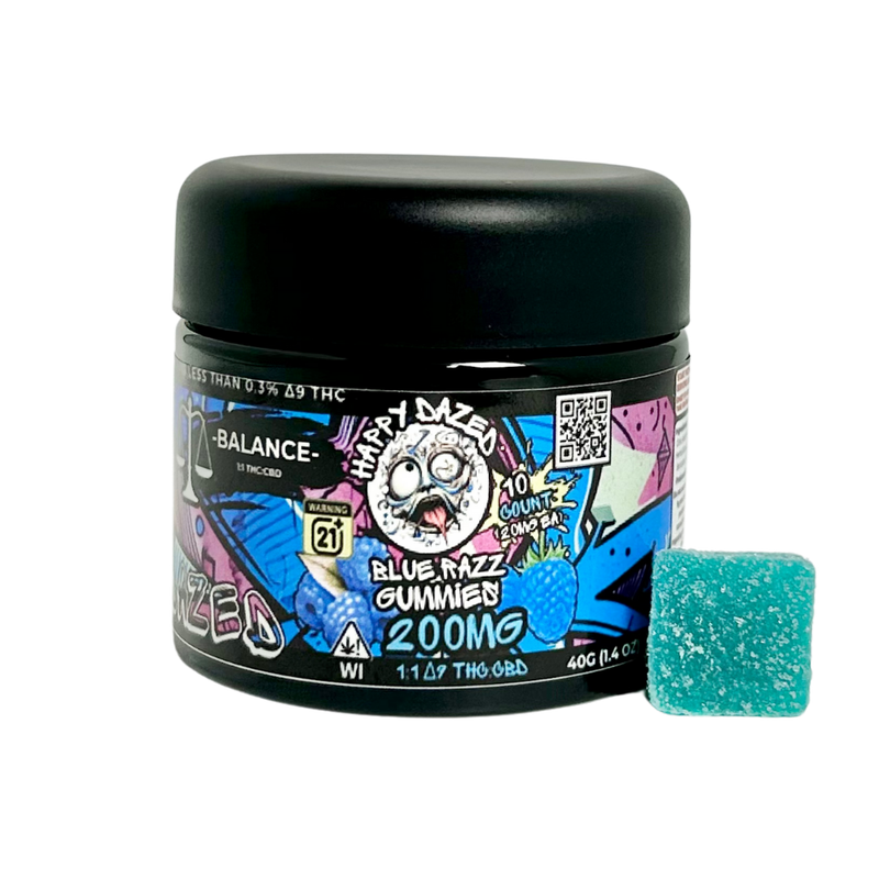 Happy Dazed Balance Gummies - Blue Razz 200mg D9 THC CBD (10 Count)