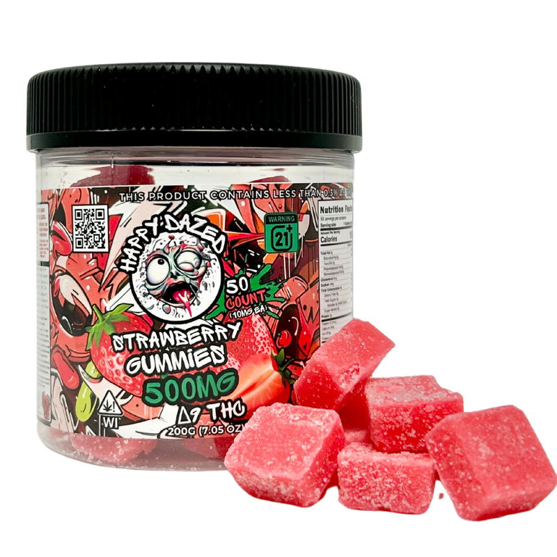 Happy Dazed Gummies - Strawberry 500mg D9 THC (50 Count)