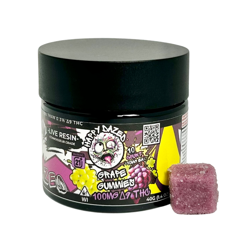 Happy Dazed Sour Grape Gummies - Live Resin 100mg D9 THC (10 Count)