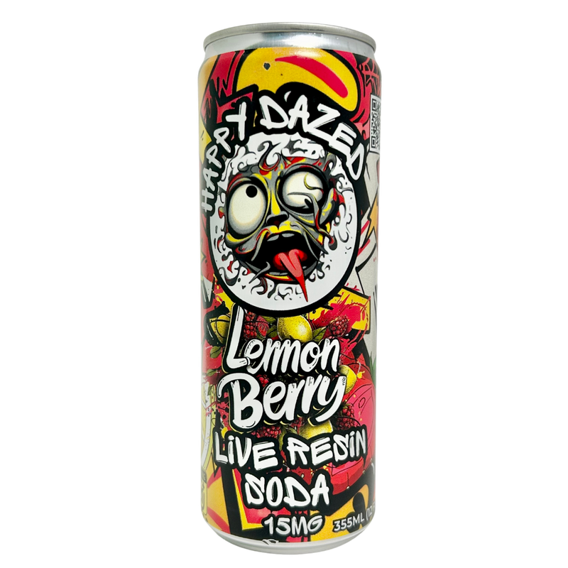 Happy Dazed Live Resin Soda - Lemon Berry 15mg D9 THC CBD CBG (12oz)