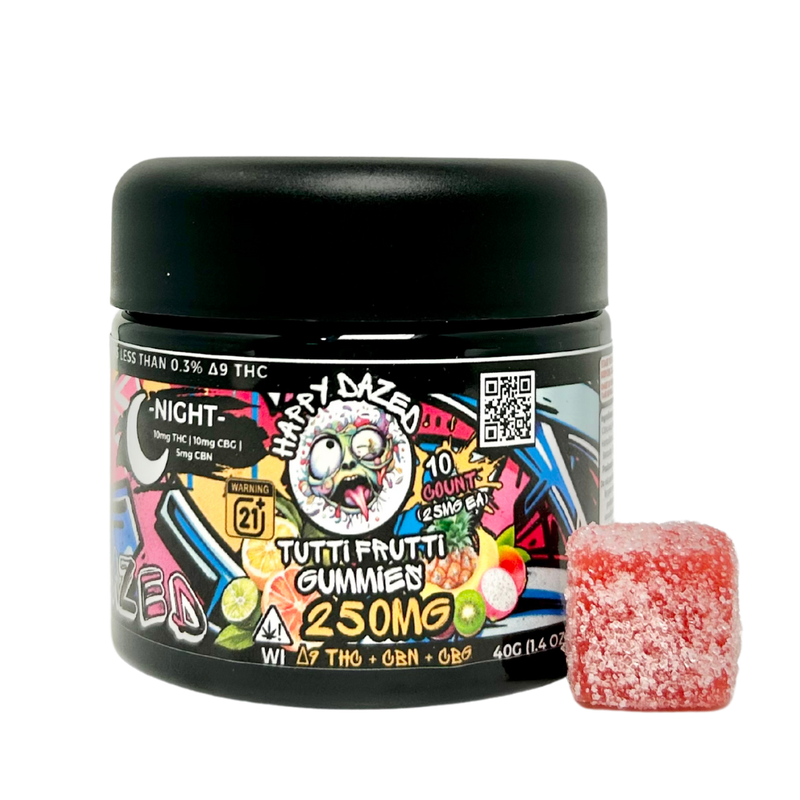 Happy Dazed Sleep Gummies - Tutti Frutti 250mg D9 THC CBN CBG (10 Count)