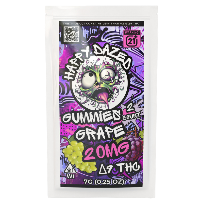 Happy Dazed Gummies - Grape 20mg D9 THC (2 Count)