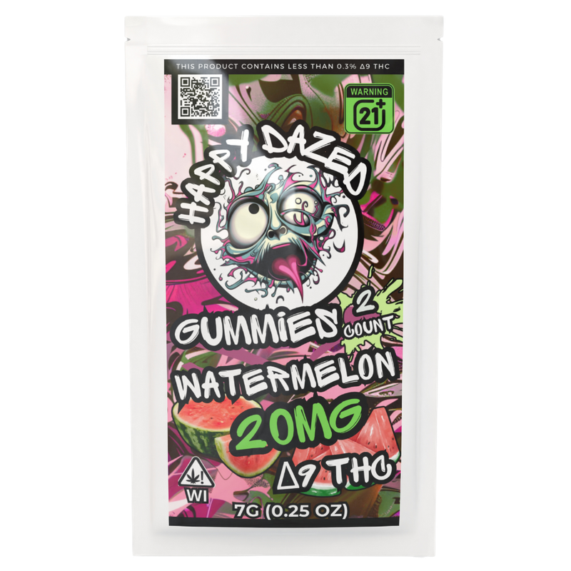 Happy Dazed Gummies - Watermelon 20mg D9 THC (2 Count)