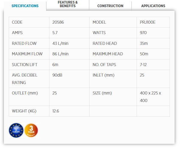 PRJ100E Premium Jet Pressure Pump & PT18 Pressure Tank 18L