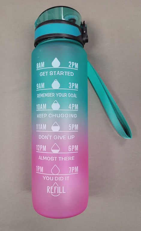 Motivational Water Bottle, Colour: Green/Pink