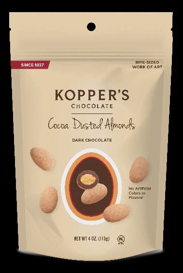 Kopper&#39;s Cocoa Dusted Dark Chocolate Almonds 4 oz