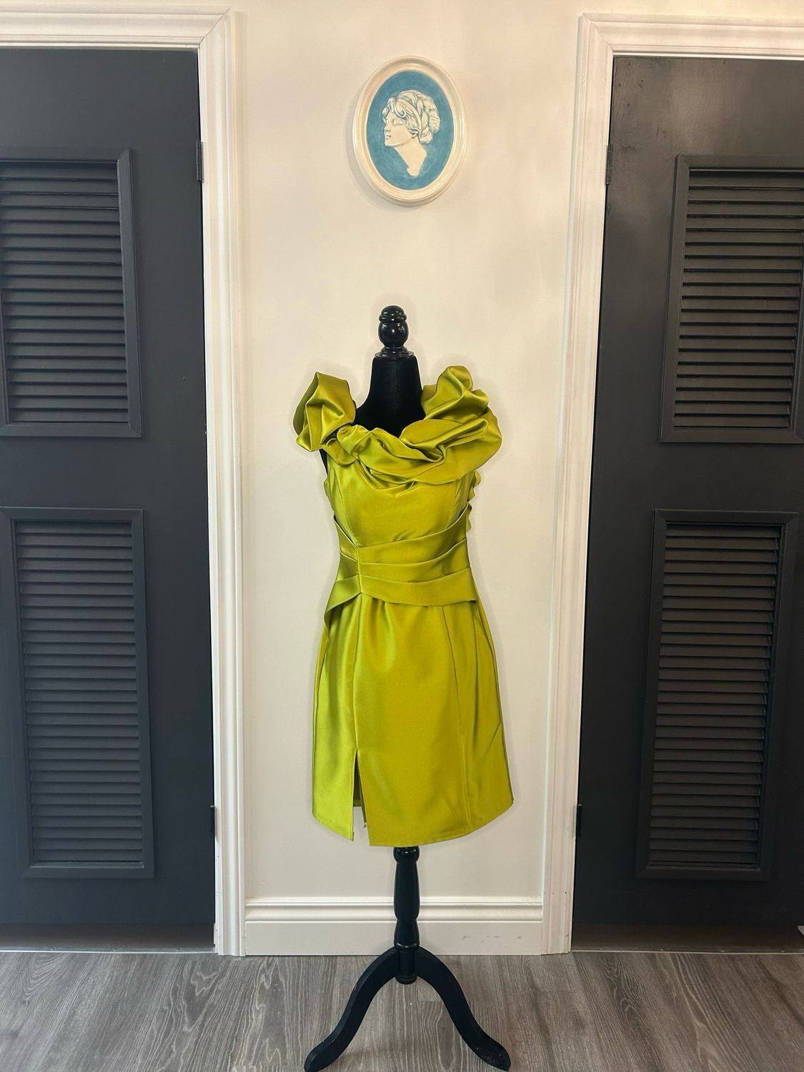 Lime Ruffle-Neck Cocktail Dress